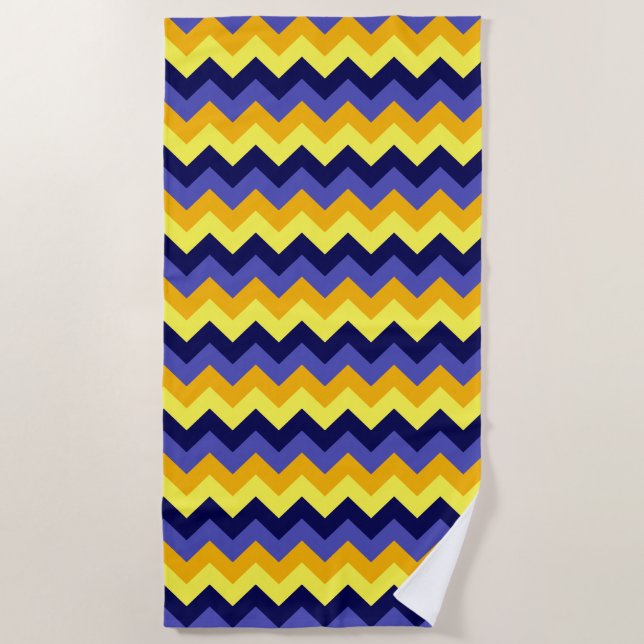 Serviette de plage Blue Yellow Gold Chevrons (Devant)