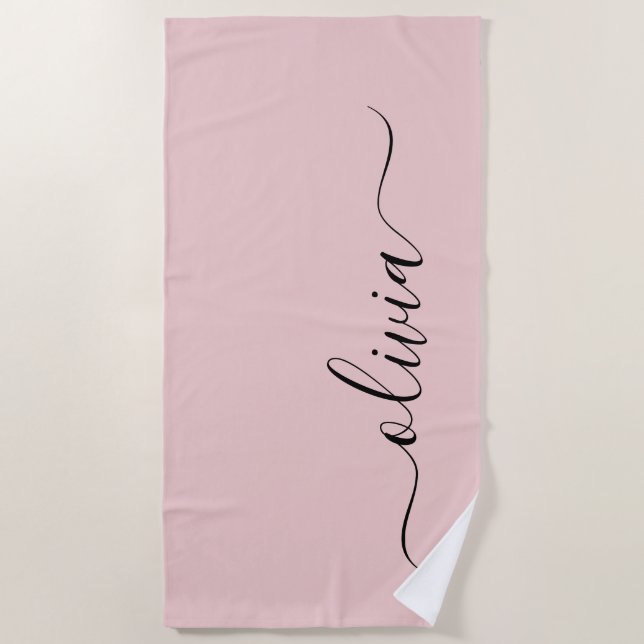 Serviette De Plage Blush Dusty rose moderne Script Girl Monogramme No (Devant)