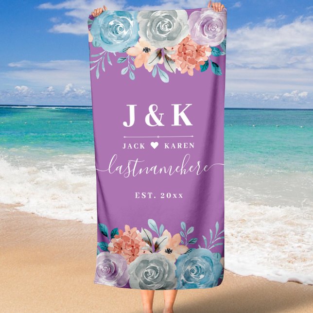 Serviette De Plage blush floral bleu minuit (midnight blue floral blush )