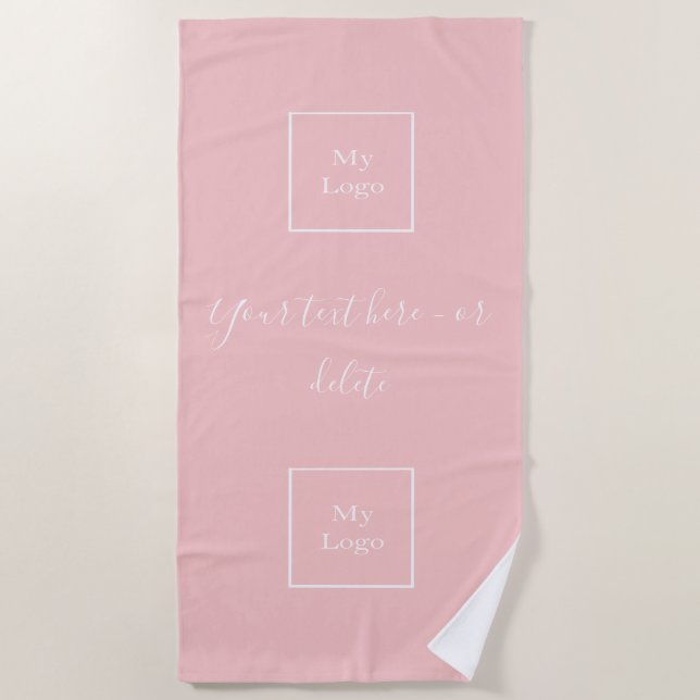 Serviette De Plage Blush rose blanc logo entreprise (Devant)