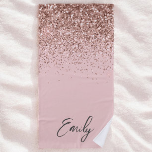 Serviette De Plage Blush Rose Gold Fard Rose Pailleté Monogramme