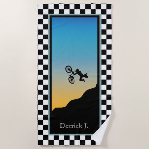 Serviette De Plage BMX Bicycle Moto Cross à carreaux