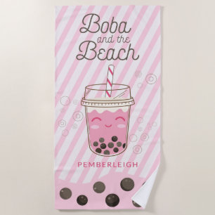 Serviette De Plage Boba Buble Tea Pink Stripes