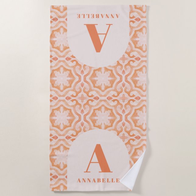 Serviette De Plage Bohème aquarelle pascal marocain poach rose (Devant)