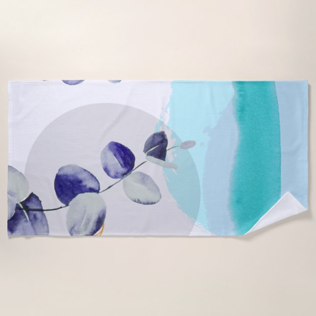 Serviette De Plage Boho botanique cyan violet (Devant)
