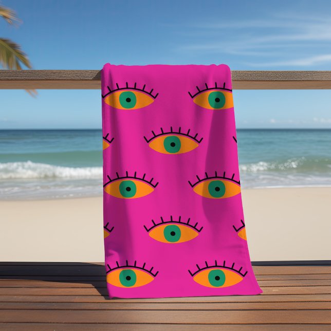 Serviette De Plage BOHO Evil Eye Motif Funky Fuchsia Fun (Créateur téléchargé)