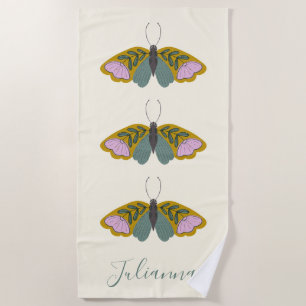 Serviette De Plage Boho Floral Butterfly Illustration personnalisée 