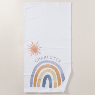 Serviette De Plage Boho Personnalisé Arc En Ciel Et Soleil