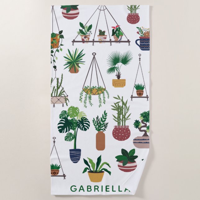 Serviette De Plage Boho Plante Lady Illustration Art Personnalisé (Devant)