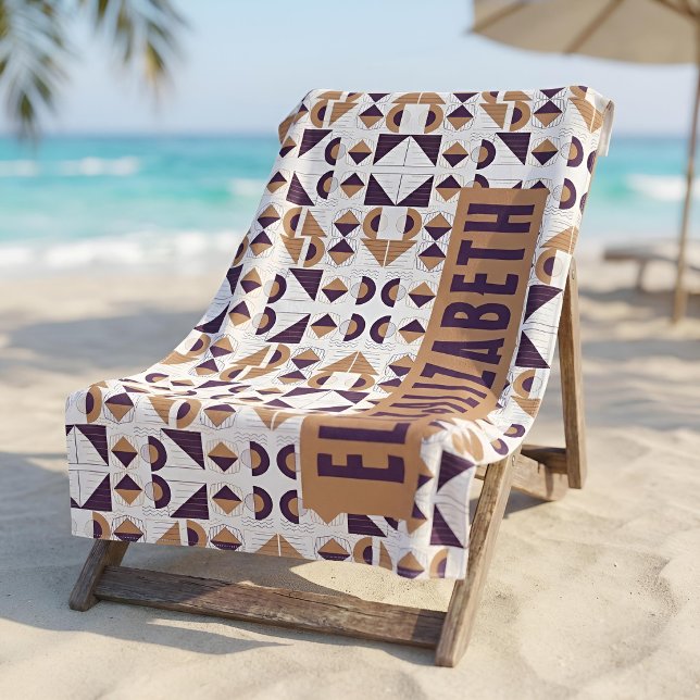 Serviette De Plage Boho Purple & Moutarde Chic du Milieu du Siècle No (Créateur téléchargé)