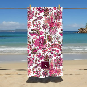 Serviette De Plage Boho rose Vintage Monogramme floral