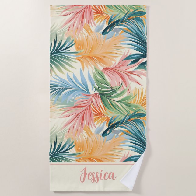 Serviette De Plage Boho Tropical Palm Feuille Beach Motif d'été (Devant)