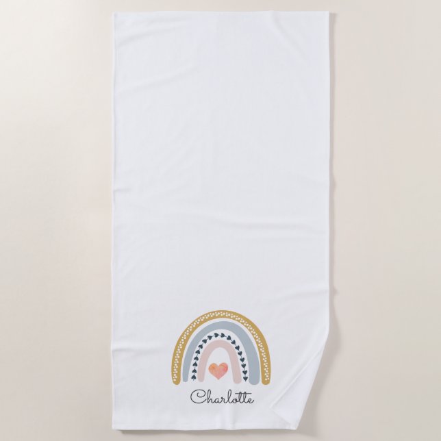 Serviette De Plage Boho Watercolor Arc-en-ciel bouton personnalisé (Devant)