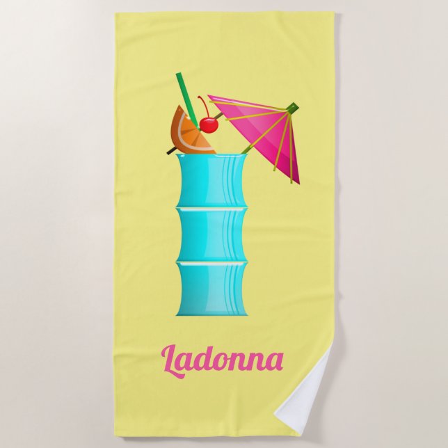 Serviette De Plage Boisson tropicale cocktail jaune bleu rose été (Devant)