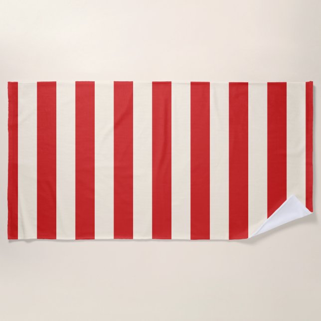 Serviette De Plage Boîte aux lettres Tofu Crème Rayures Rouges (Devant)