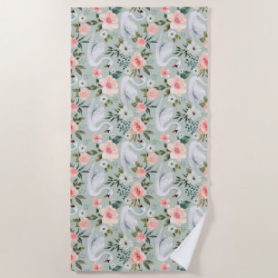 Serviette De Plage Bonbons Roses et Cygnes roses
