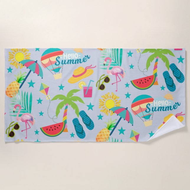 Serviette De Plage Bonjour Motif de plaisir d'été (Devant)