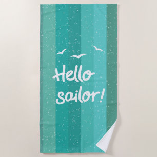 Serviette De Plage Bonjour Sailor Fun Boat Crew, Deck Blue Striped