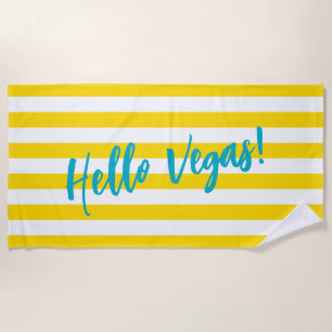 Serviette De Plage Bonjour Vegas Cabane jaune et blanc rayée Fête au 