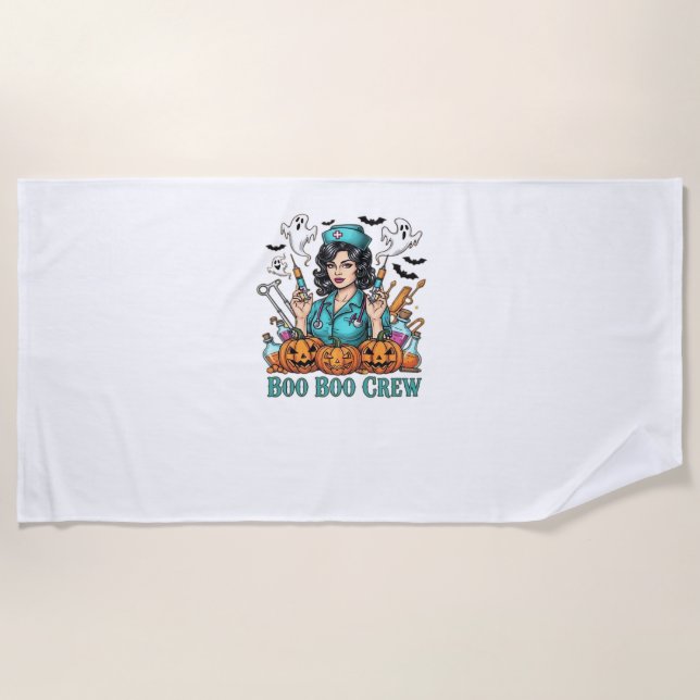 Serviette De Plage Boo Boo Crew Infirmière d'Halloween avec seringues (Devant)