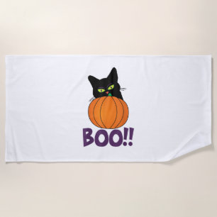 Serviette De Plage Boo Funny Jolly Chat Pékin Citrouille Halloween pa