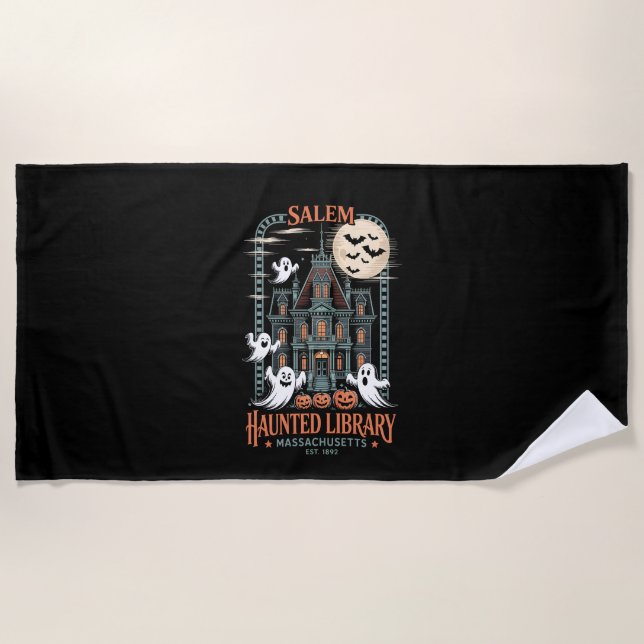Serviette De Plage Bookworm Halloween Shirt Haunted Library (Devant)