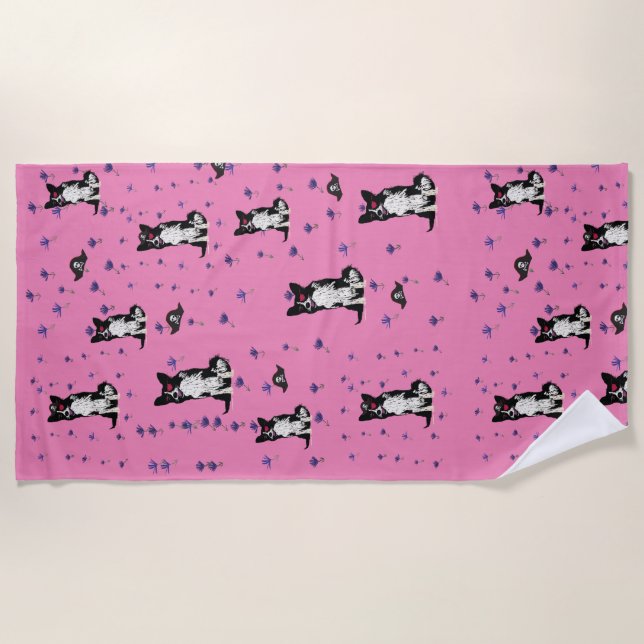 Serviette De Plage Border Collie chien pirate  (Devant)