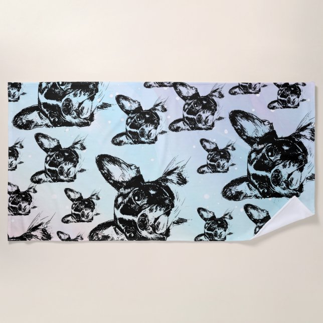 Serviette De Plage Boston Terrier Dog Design d'art chic (Devant)