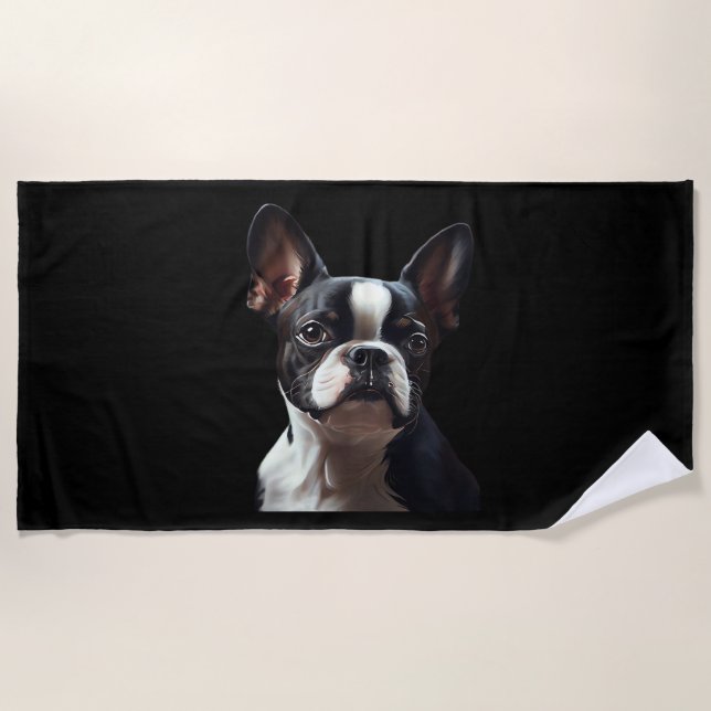 Serviette De Plage Boston Terrier - Oil Paint Classic T-Shirt (Devant)