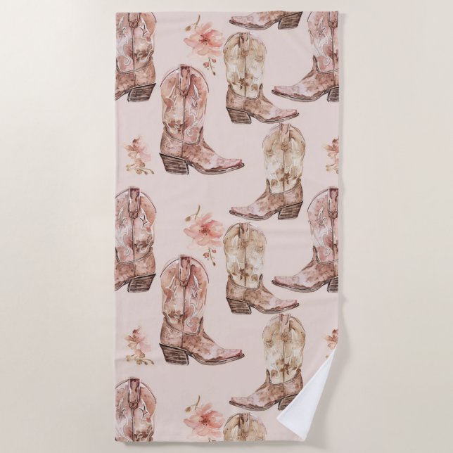 Serviette De Plage Botte rose Brown Botte sud-ouest Floral (Devant)