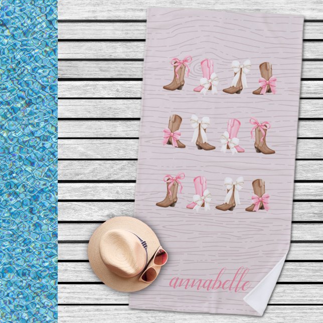 Serviette De Plage Bottes de cowgirl Cute Coquette Personnalisées (Cute Coquette Cowgirl Boots Personalized Beach Towel)