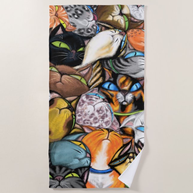 Serviette De Plage Bouddling Chats Plage Serviette Chat Serrés (Devant)