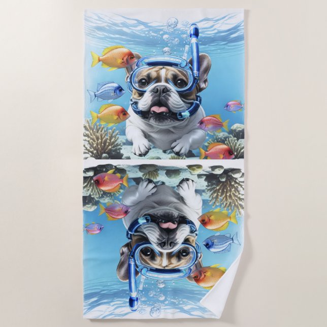 Serviette De Plage Bouledogue français en vacances Bouledogue Françai (Devant)