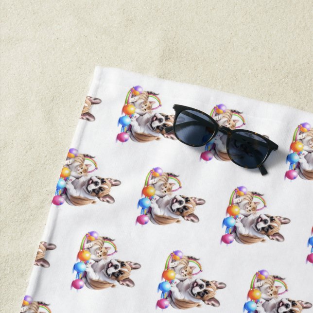 Serviette De Plage Bouledogue français French Bulldog avec chat (En situation)