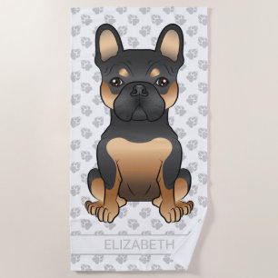 Serviette De Plage Bouledogue français noir et fauve / chien Bouledog