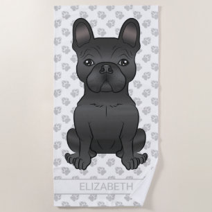 Serviette De Plage Bouledogue français noir / Frenchie Chien de dessi