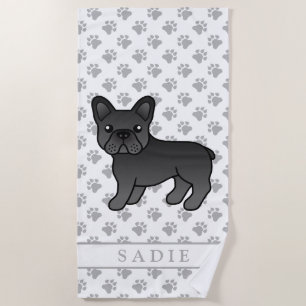 Serviette De Plage Bouledogue Français Noir Mignon Chien de Dessin An