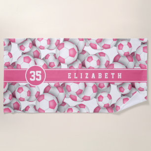 Serviette De Plage Boules de football blanc rose motif coutume filles