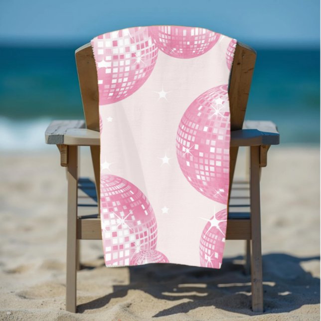 Serviette De Plage Boules Disco Rose, Style Rétro, Esthétique Fille (Créateur téléchargé)