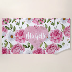 Serviette De Plage Bouquet fleural de roses et de marguerites