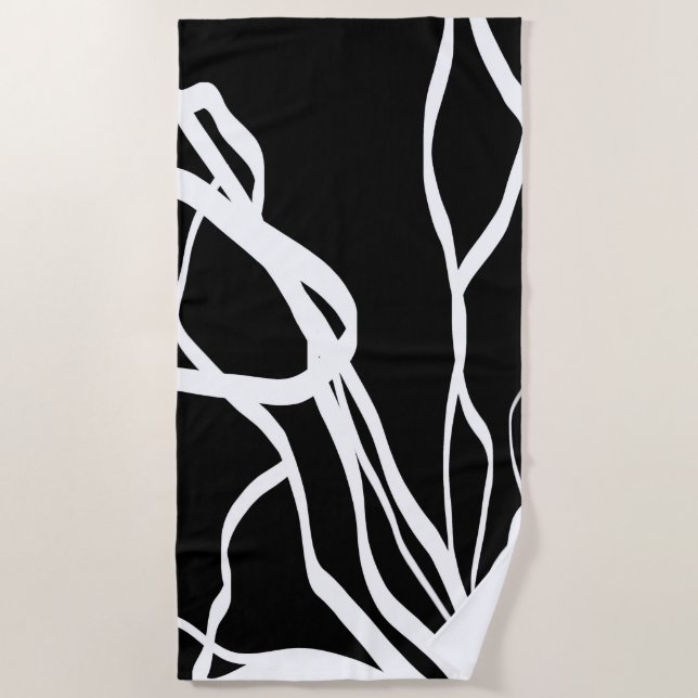 Serviette De Plage Bouquet Noir : Abstrait noir et blanc (Devant)
