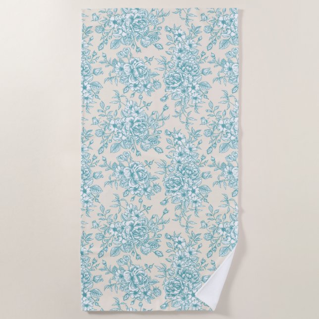 Serviette De Plage Bouquet Rose bleu Jardin Motif Floral (Devant)