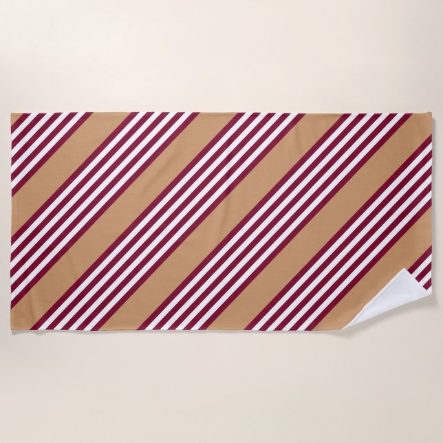 Serviette De Plage Bourgogne rouge cinq bandes motif (Devant)
