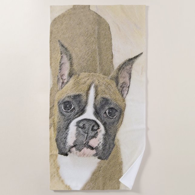 Serviette De Plage Boxer Peinture - Cute Original Chien Art (Devant)