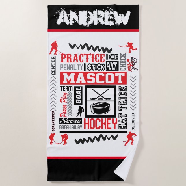 Serviette De Plage Boys Hockey Terminologie Personnalisée (Devant)