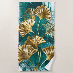 Serviette De Plage Branche avec Feuilles d'or Ginko Biloba