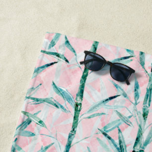 Serviette De Plage Branches en bambou, blanc, vert, feuille en bambou