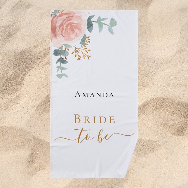 Serviette De Plage Bride rose or floral eucalyptus bachelorette (Créateur téléchargé)