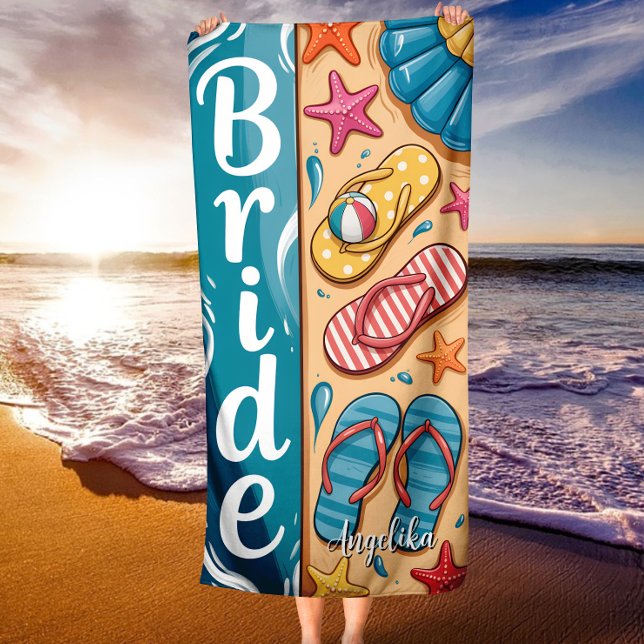 Serviette De Plage Bride Summer Seashore Vibes Flip-Flops Wedding (Créateur téléchargé)