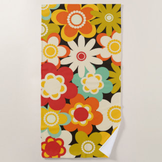 Serviette De Plage Bright Colorful Retro Cute Floral Pattern